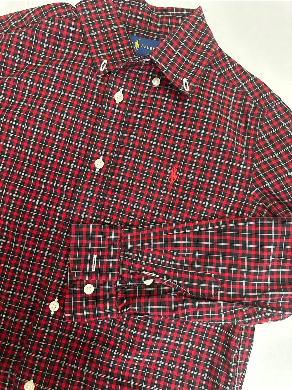 Ralph Lauren Red Black Plaid Long Sleeve Button Down Shirt Youth Boys Size 6